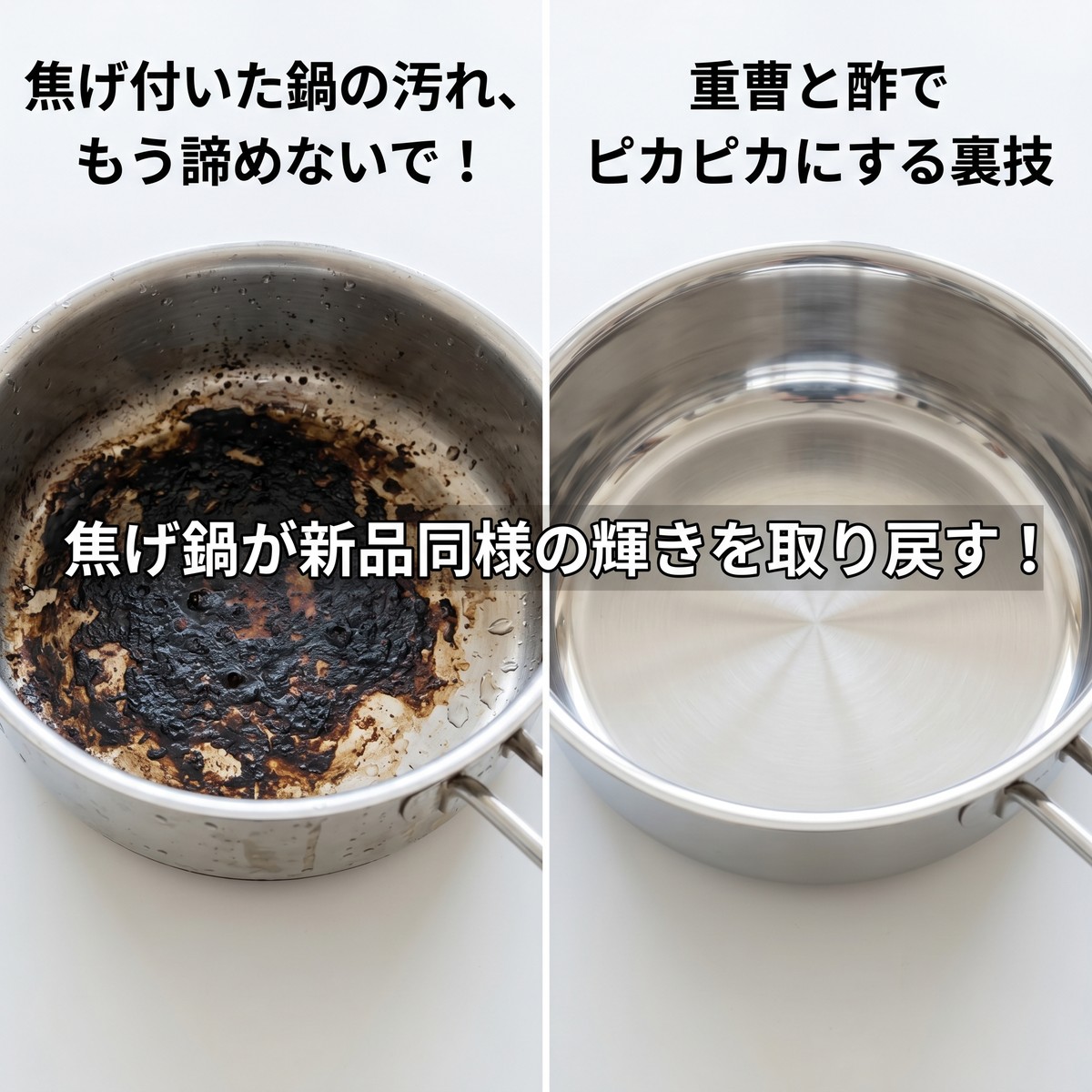焦げ付いた鍋を重曹と酢でピカピカに！効果的な洗浄手順