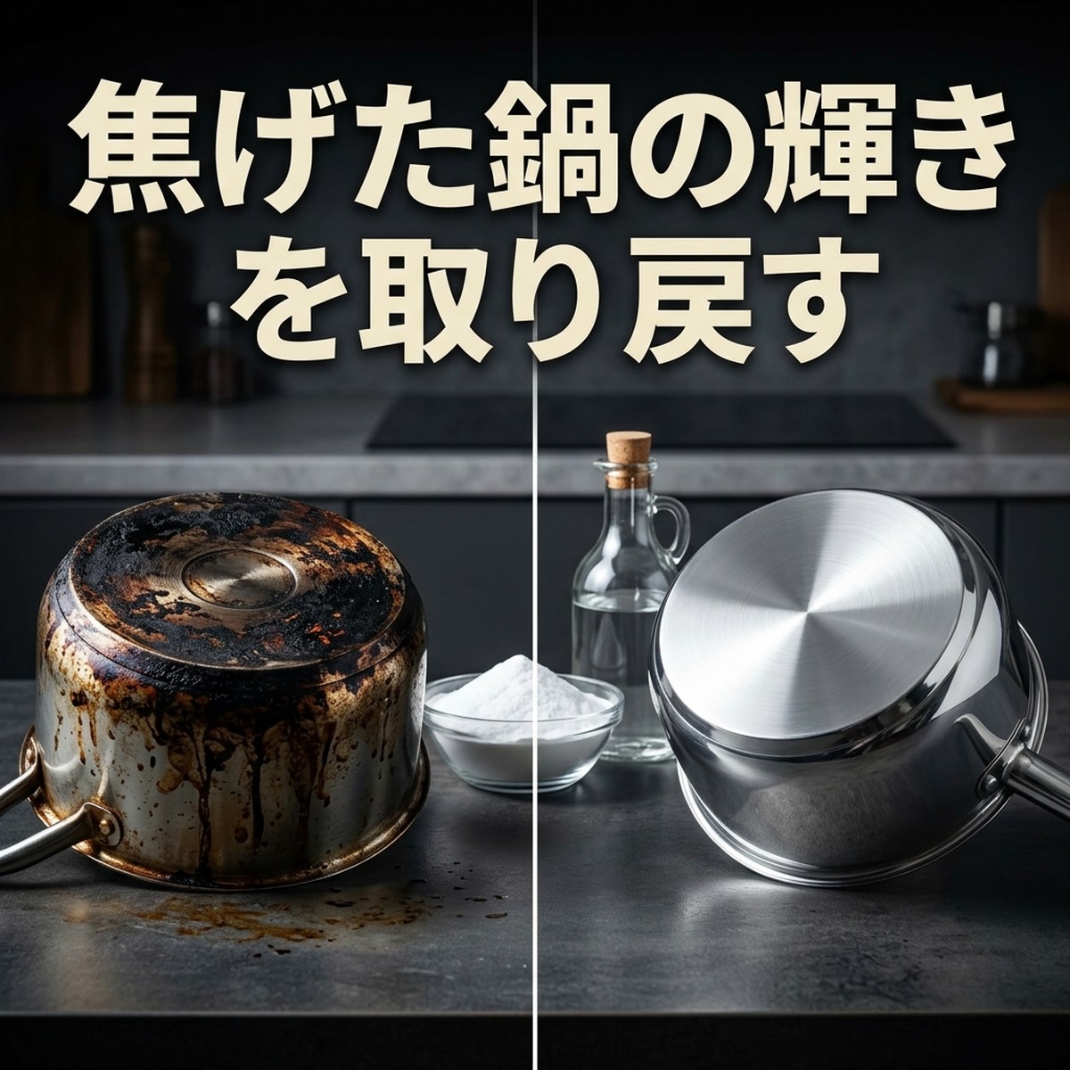 重曹と酢で焦げ付いた鍋をピカピカに！安全で効果的な洗浄方法