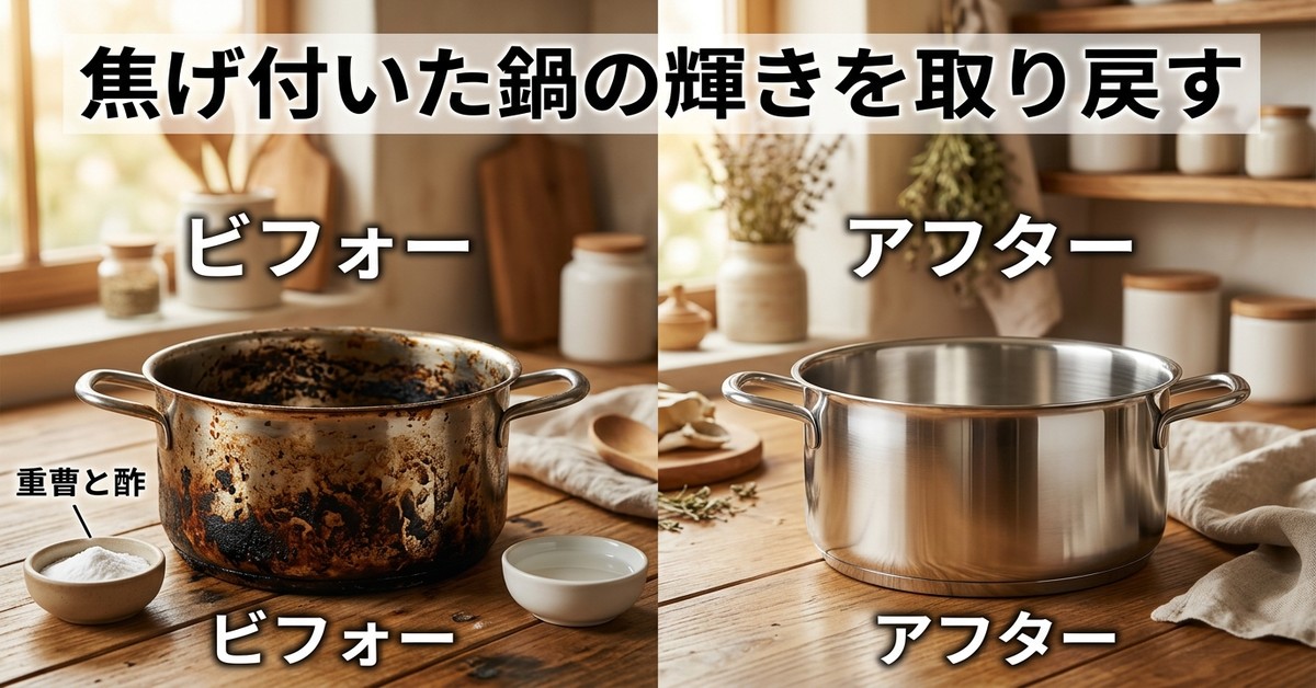 重曹と酢で焦げ付いた鍋をピカピカに!安全で効果的な洗浄方法